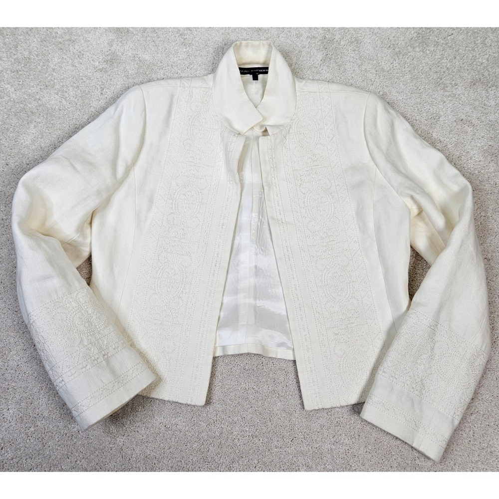 Linda Allard Ellen Tracy Linen Blend Embroidered Blazer Jacket Womens Sz 6 White